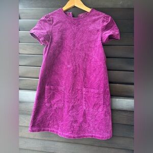 Mini Boden Girls Purple Cordoroy Dress SZ 11/12 Cotton Short Sleeve Pockets